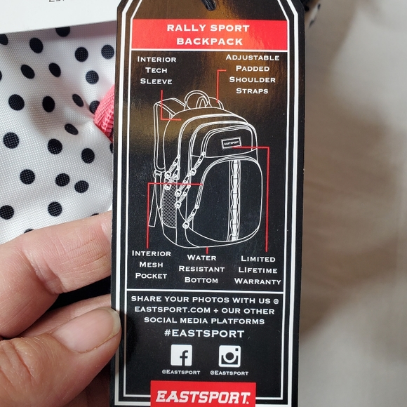 Eastsport 18.5" Rally Sport Black & White Polka Dot Backpack w Tech Pocket NWT - Picture 7 of 14